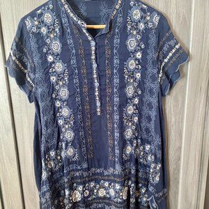 Johnny Was embroidered blue colored tunic. Size S.